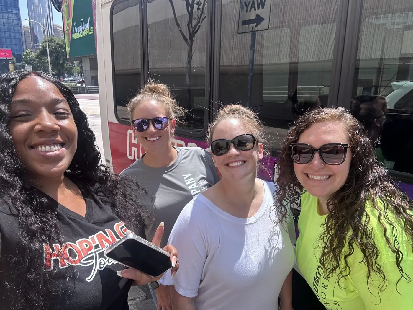 Tour host smiling with guests
