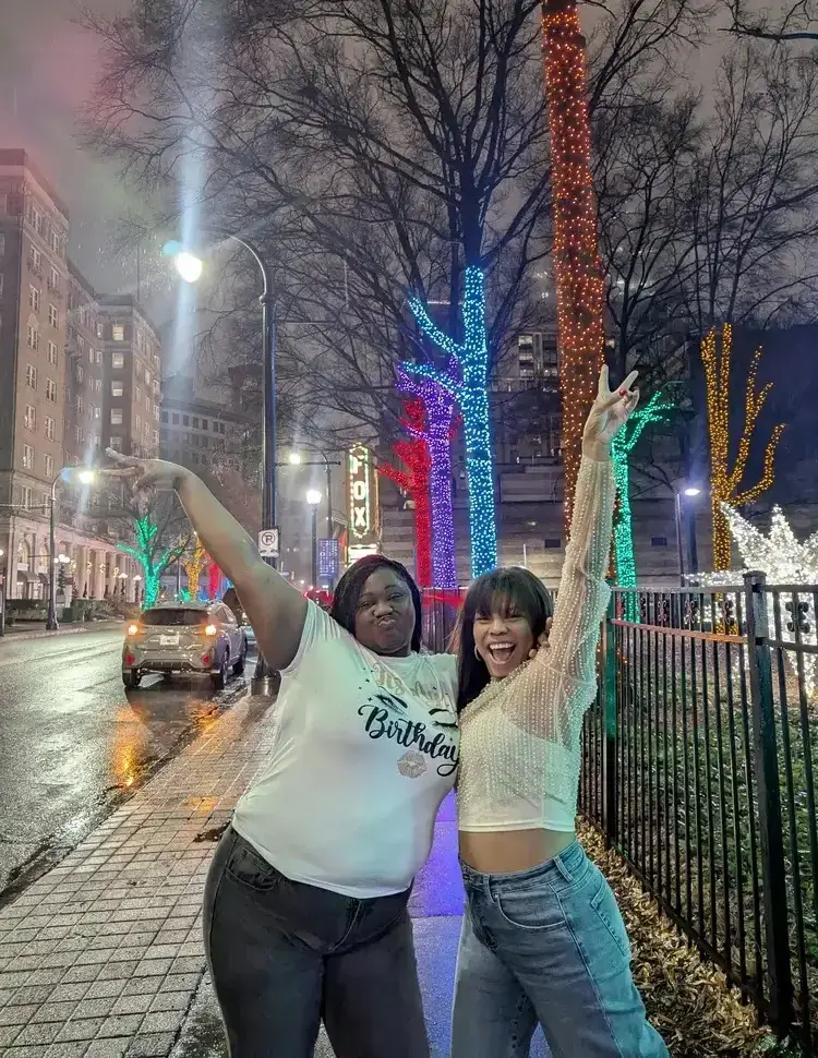 Guests celebrating downtown at night