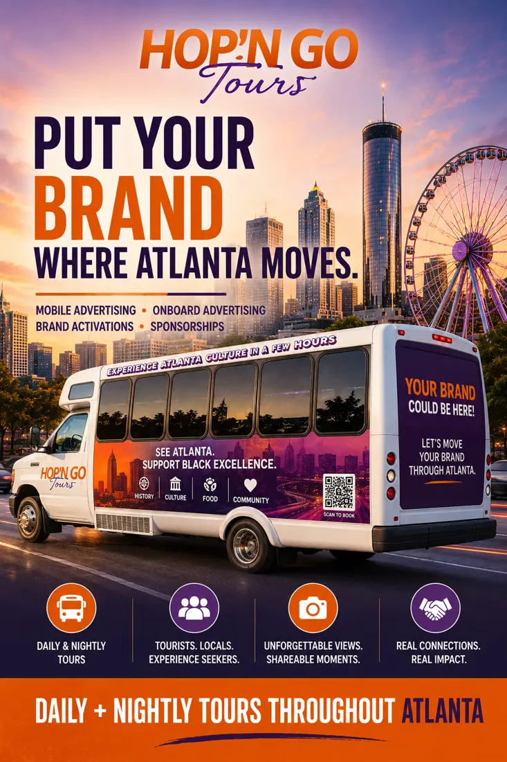 Put your brand where Atlanta moves: Hop'N Go bus advertising flyer